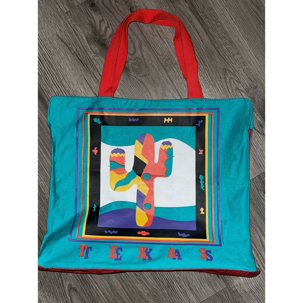 Vintage 1990 Texas Can‎ As Tote Bag "the Paradise Shops Snap Button Close Cactus